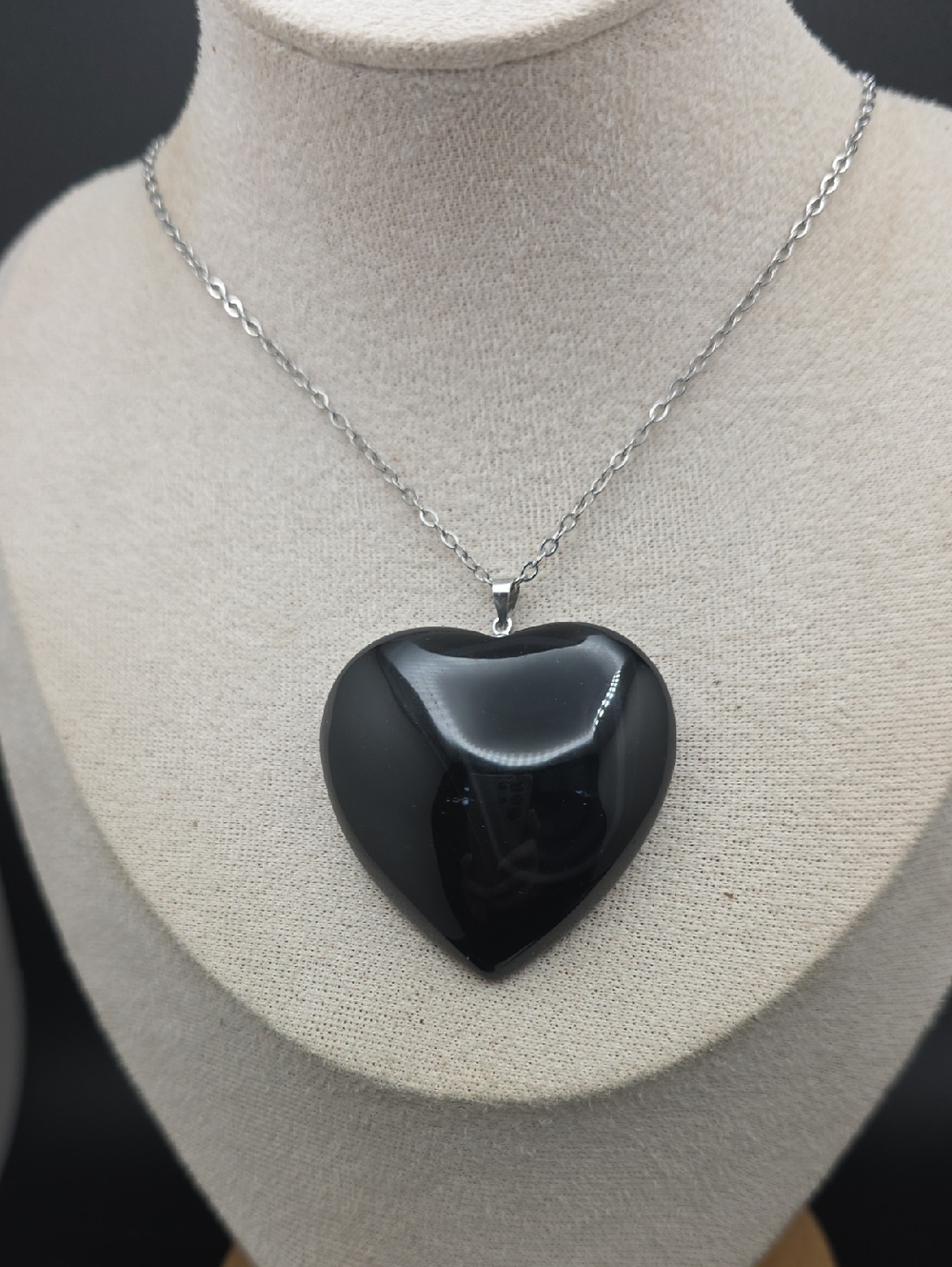 Black Chalcedony Heart Pendant Necklace (2437)
